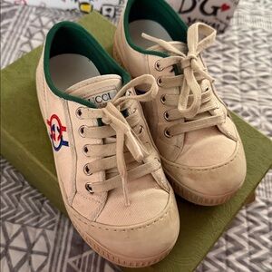 Kids White Canvas Sneakers with Red & Blue Accent